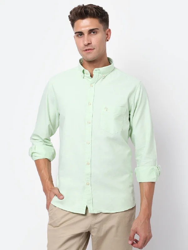 Outdoor Knit TopsMen's Light Green Casual Plain Full Sleeve Shirt