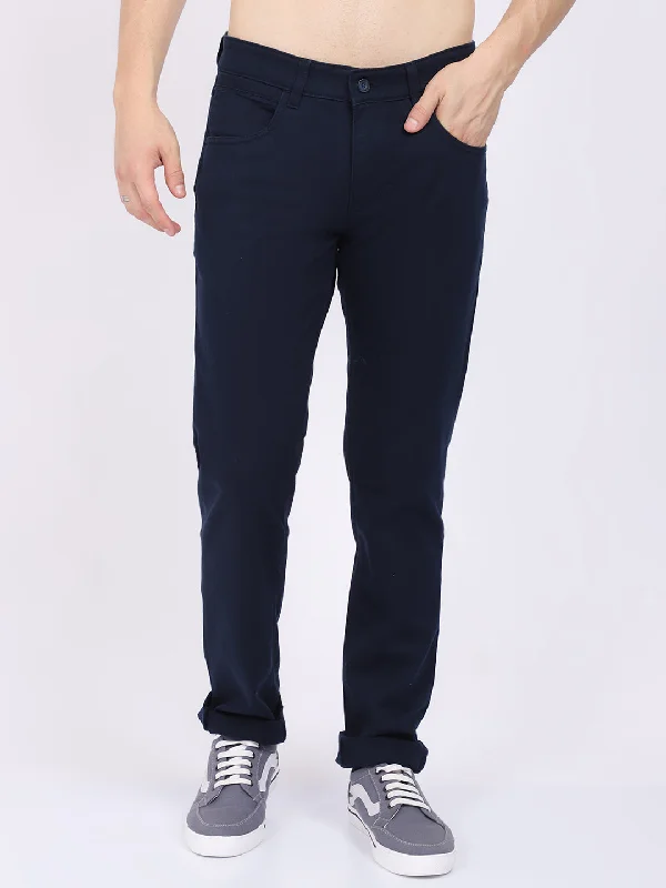 Mohair Knit TopsMen's Casual Flat front Navy Blue  Trousers