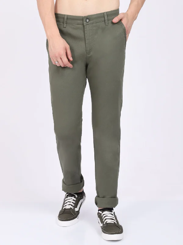 Thermal Knit TopsMen's Casual Flat front Olive Green  Trousers