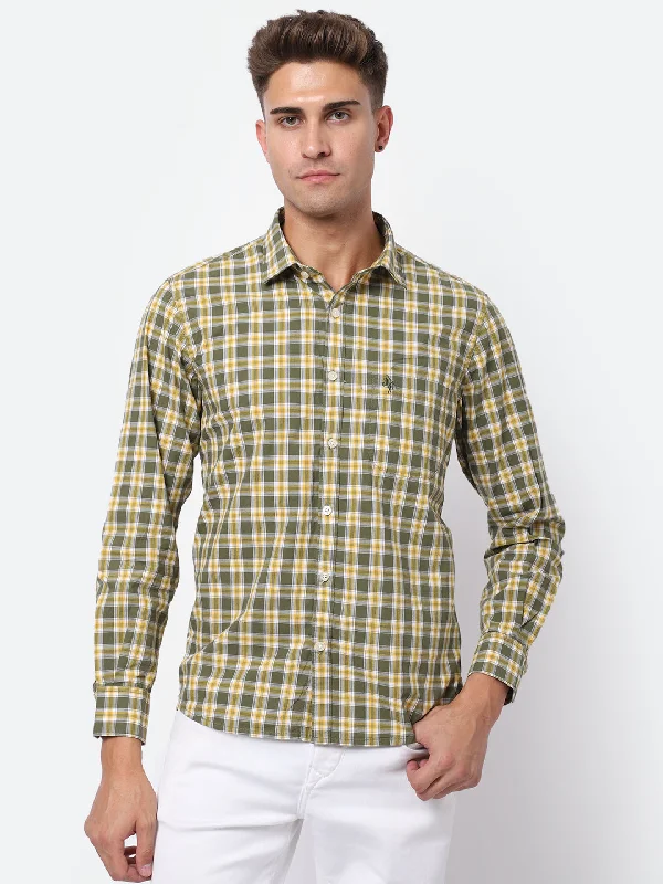 Limited Edition Knit TopsMen's Olive Green Casual Medium Checks Full Sleeve Shirt