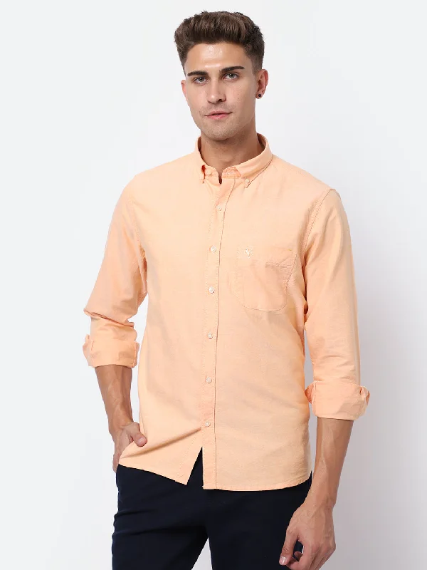 Lounge Knit TopsMen's Light Orange Casual Plain Full Sleeve Shirt