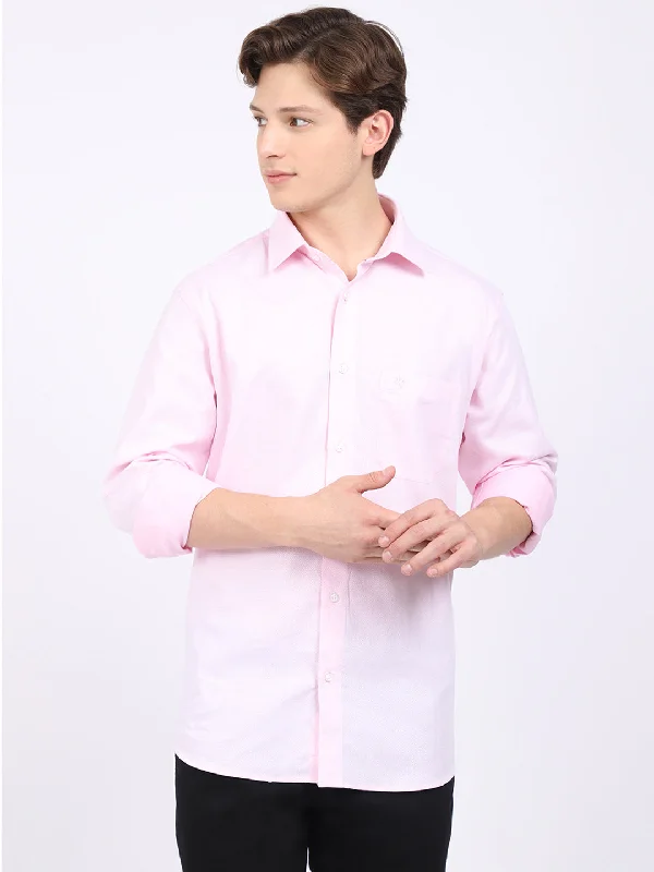 Crewneck Knit TopsMen's Pink Formal Self textured Full Sleeve Shirt