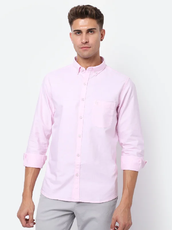 Yoga Knit TopsMen's Light Pink Casual Plain Full Sleeve Shirt