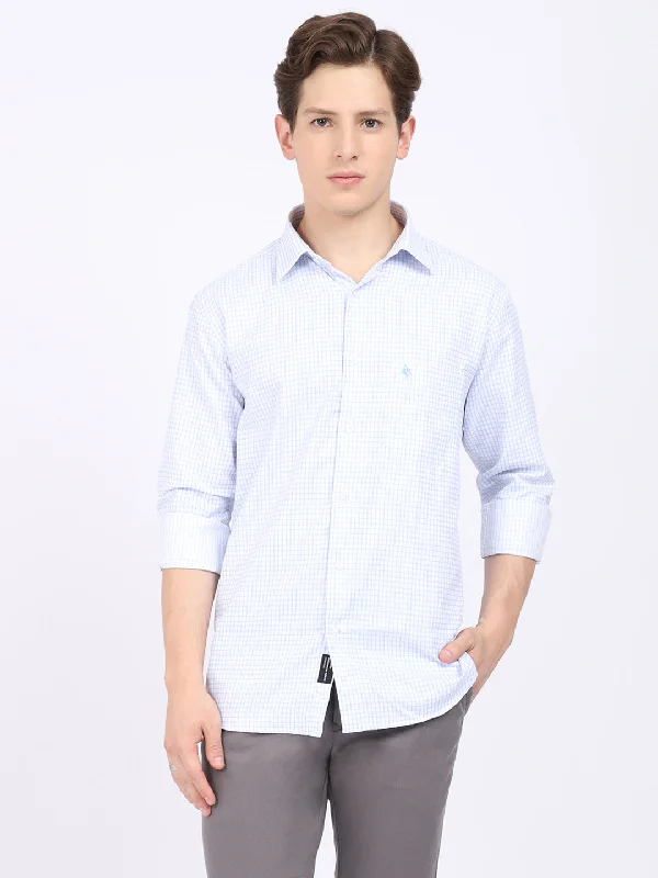 Collaborative Knit TopsMen's Sky Blue Formal Small Checks Full Sleeve Shirt