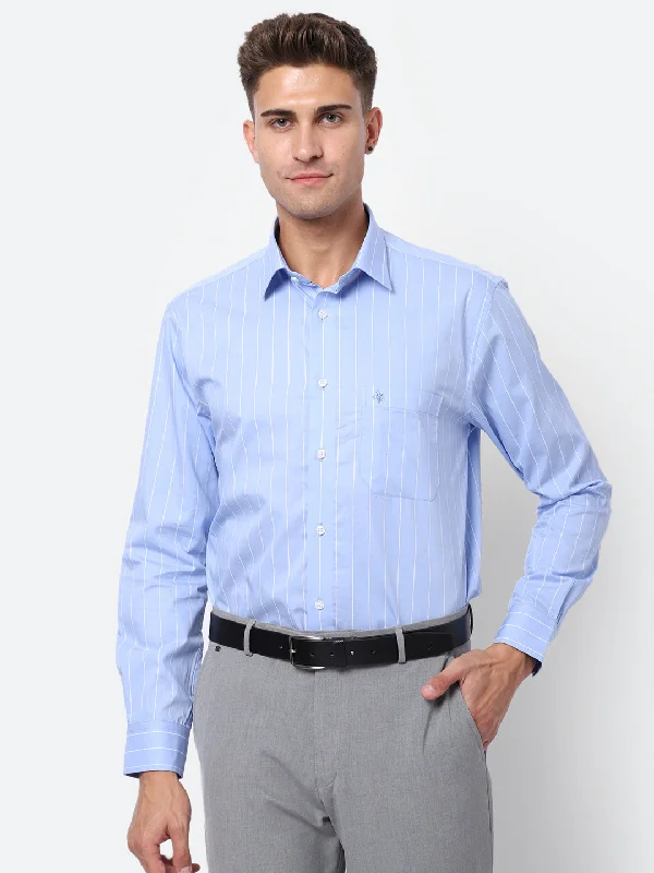 Festival Knit TopsMen's Sky Blue Formal Thin Stripe Full Sleeve Shirt