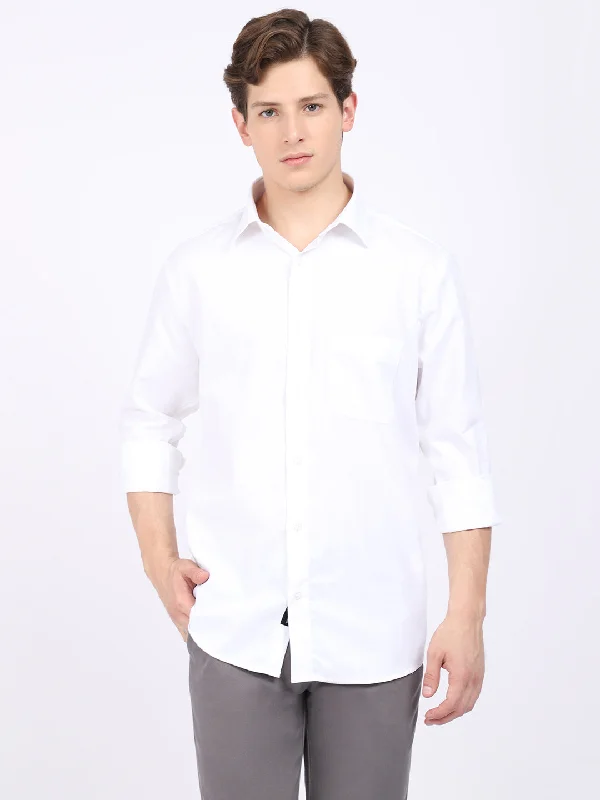 Studded Knit TopsMen's White Formal Self textured Full Sleeve Shirt