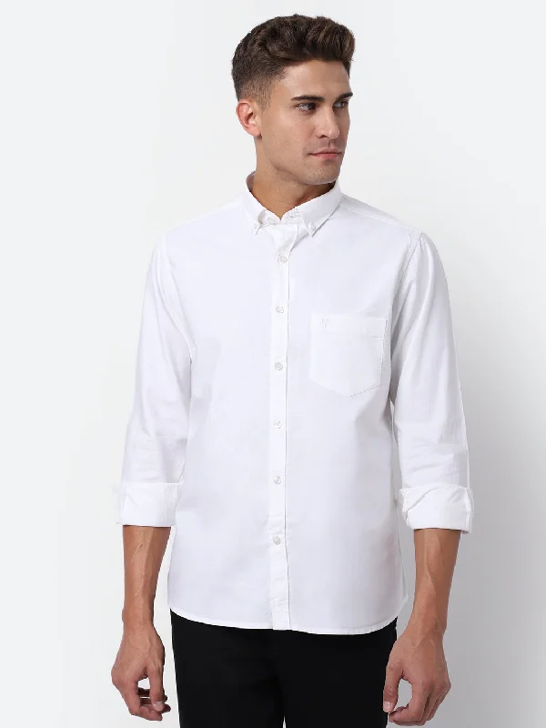 Wool Knit TopsMen's White Casual Plain Full Sleeve Shirt