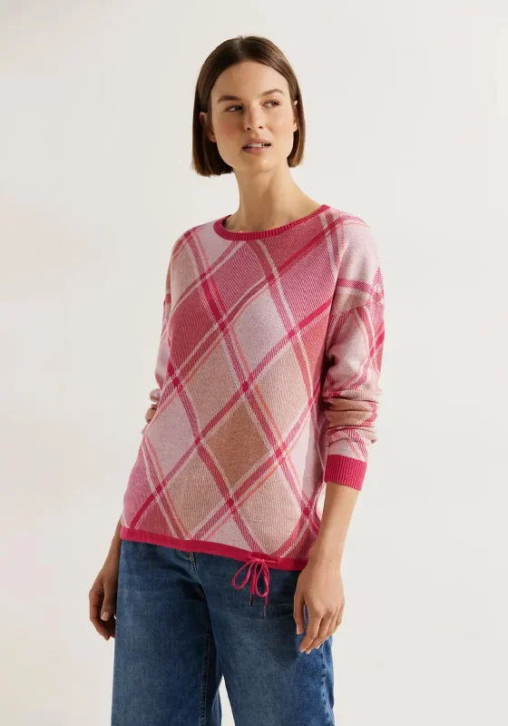 Cecil Drawstring Jacquard Knit Sweater, Cosy CoralKnitted V-Neck