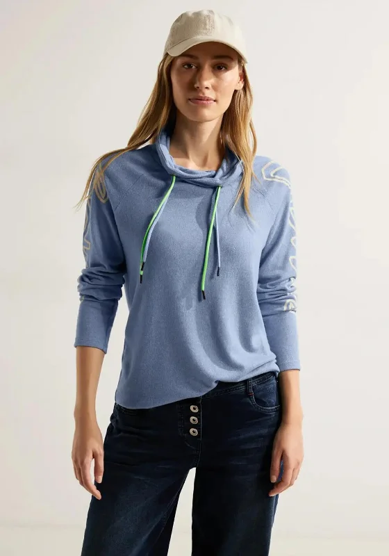 Cecil Drawstring Collar Jumper, Real Blue MelangeKnit Striped