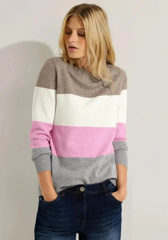 Cecil Colour Block Stripe Knitted Sweater, TaupeKnitted Jumper