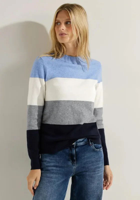 Cecil Colour Block Stripe Knitted Sweater, Real BlueKnit Pullover