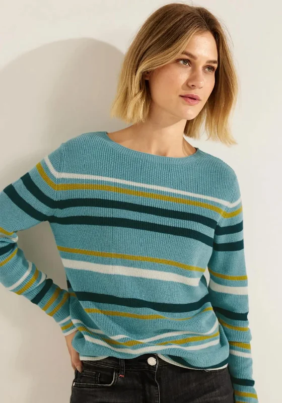 Cecil Multicolour Striped Fine Knit Sweater, Reef Blue MelangeKnitted Fall