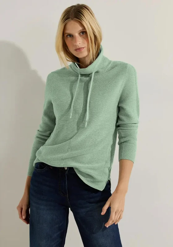 Cecil Drawstring Neckline Ribbed Sweater, Clear Sage GreenKnit Lightweight