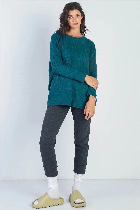 Ribbed Cuff Knit TopsCherish Apparel Round Neck Long Sleeve Sweater