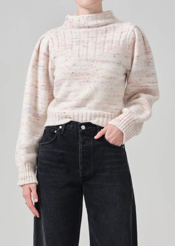 Sequined Knit TopsClaudia Turtleneck Puff Sleeve