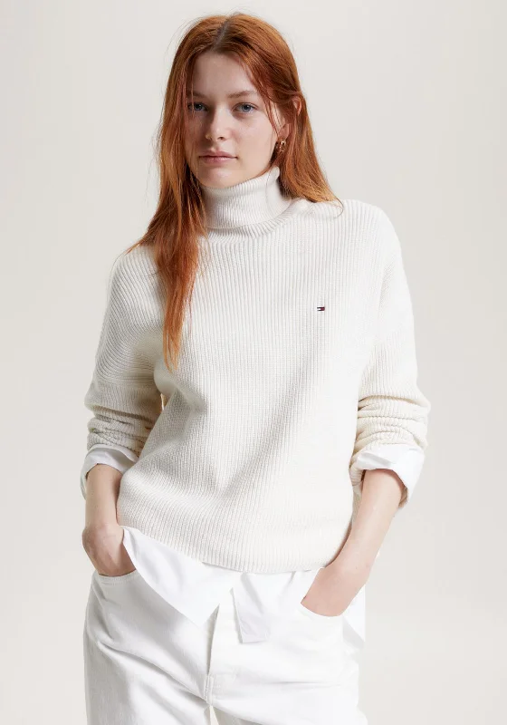 Tommy Hilfiger Womens Funnel Neck Knit Sweater, Ancient WhiteKnit Turtleneck