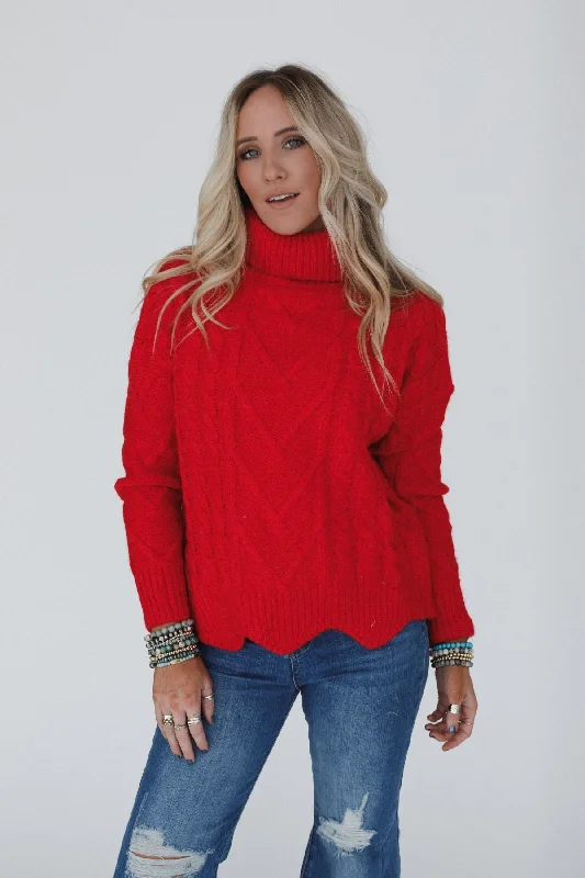 Urban Knit TopsCoffee Chats Scallop Hem Sweater - Ruby