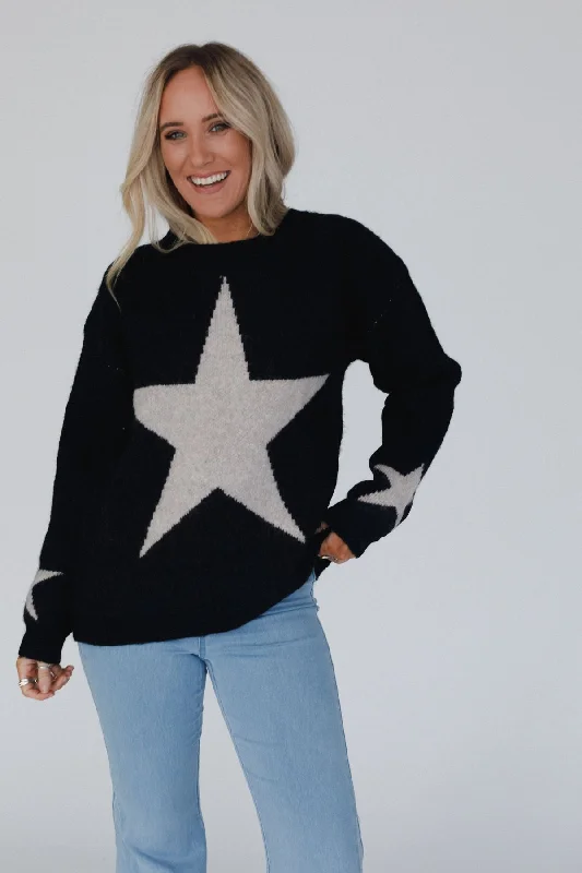 Streetwear Knit TopsCorrine Star Print Sweater - Black