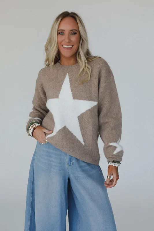 Work Knit TopsCorrine Star Print Sweater - Latte