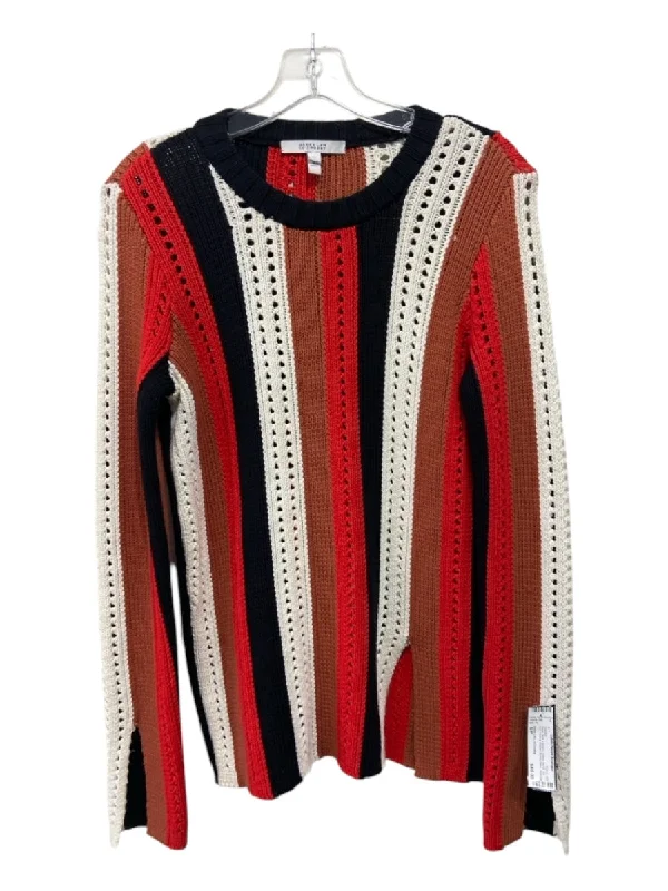 Athletic Knit TopsDerek Lam 10 Crosby Size S/P Black, Red & Brown Cotton Blend Rib Knit Sweater