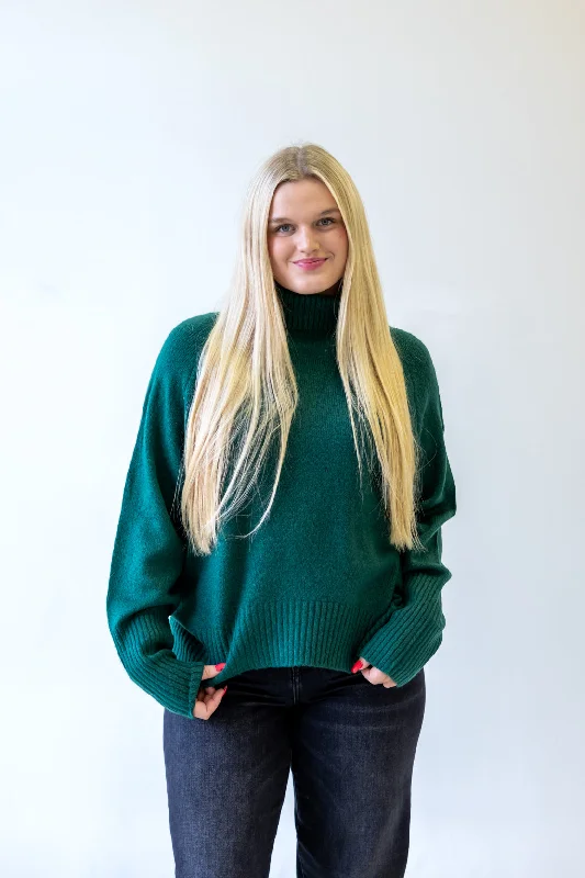 Polyester Knit TopsSadie Turtleneck Sweater | Dark Green