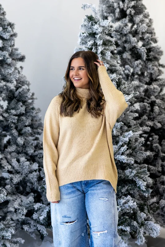 Glitter Knit TopsSadie Turtleneck Sweater | Taupe