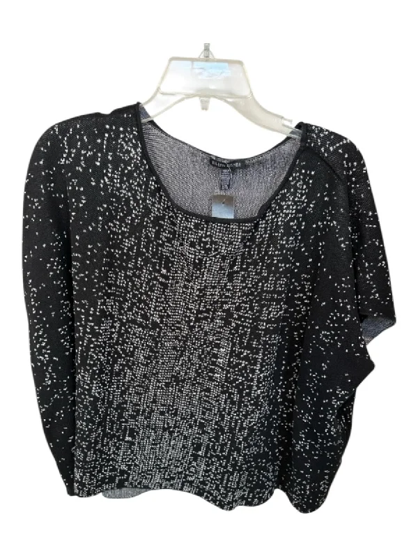 Scoop Neck Knit TopsEileen Fisher Size L/XL Black & White Tencel Short Sleeve Speckled Knit Sweater