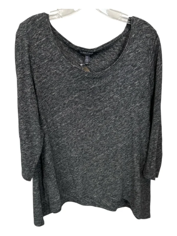 Branded Knit TopsEileen Fisher Size M Gray Organic Cotton Blend Long Sleeve Heathered Sweater