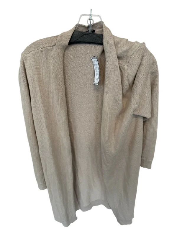 Cable Knit TopsEileen Fisher Size XL Tan Organic Linen Knit Long Sleeve Open Front Sweater