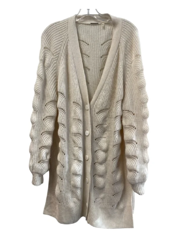 Off-Shoulder Knit TopsElie Tahari Size Large White Cashmere V Neck Buttondown Side Slit Knit Sweater