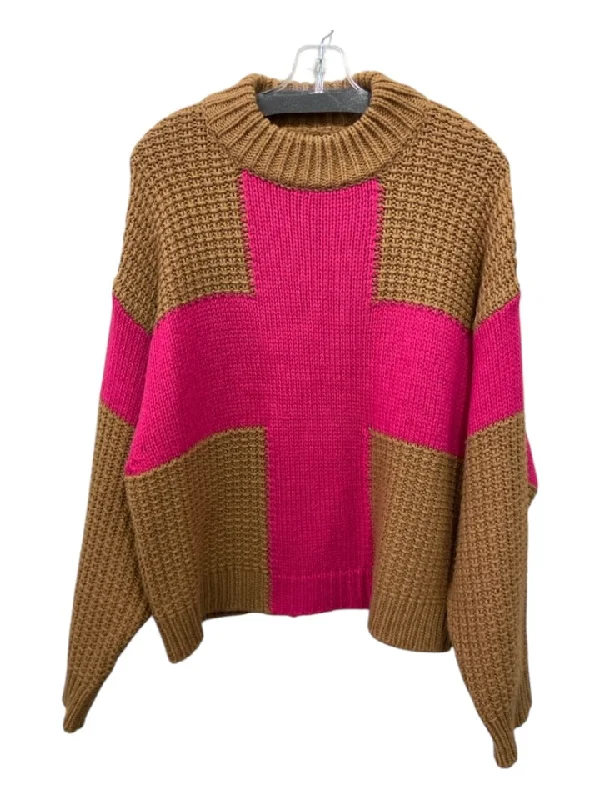 Sheer Knit TopsEssentiel Antwerp Size L Pink & Brown Wool & Acrylic Rib Knit Mock Neck Sweater