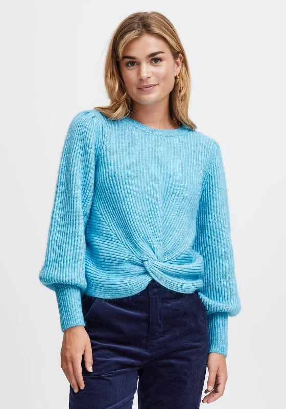 Fransa Elna Knot Detail Knitted Jumper, Ethereal BlueKnitted Zip-Up