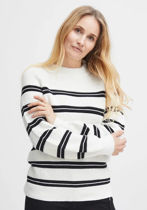 Fransa Striped Funnel Neck Jumper, Antique MixKnit Summer