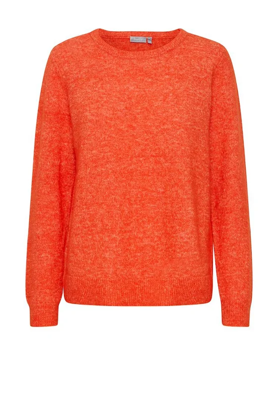 Fransa Round Neck Knit Sweater, OrangeKnitted Patterned