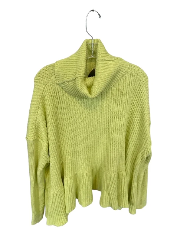 Fitted Knit TopsFree People Size M Lime Cotton Blend Turtleneck Knit Sweater