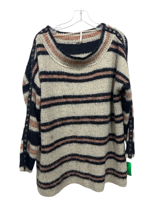 Tasseled Knit TopsFree People Size XS Beige, Black & Orange Acrylic Blend Round Neck Sweater