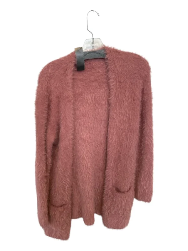 Leather-Paneled Knit TopsFree People Size XS Mauve Nylon Open Front Fuzzy Sweater