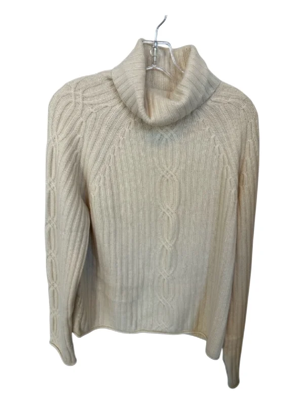 Colorblock Knit TopsGarnet Hill Size XL Cream Cashmere Turtle Neck Ribbed Knit Long Sleeve Sweater