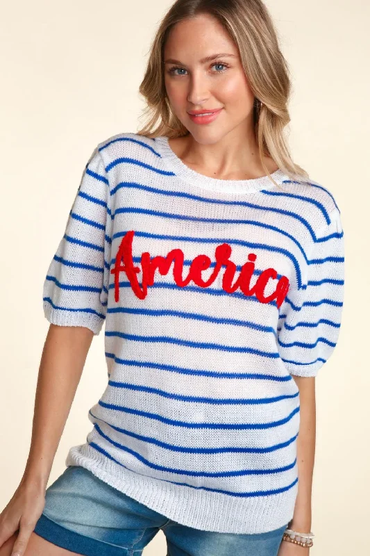 Casual Knit TopsHaptics Letter Embroidery Striped Knit Top