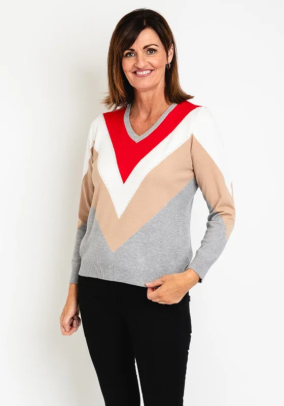 Natalia Collection V Pattern Knit Sweater, MultiKnit Graphic