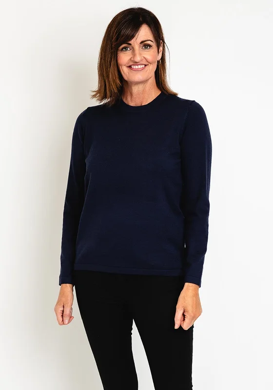 Natalia Collection Round Neck Sweater, NavyKnitted Layered