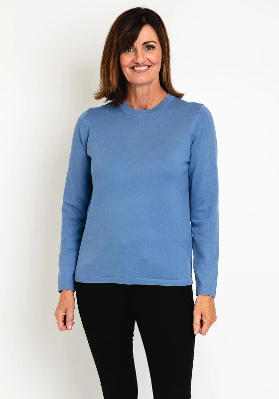 Natalia Collection Round Neck Sweater, Ocean BlueKnit Sheer