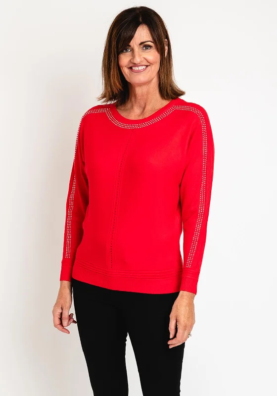 Natalia Collection Embellished Trim Sweater, RedKnitted Beaded