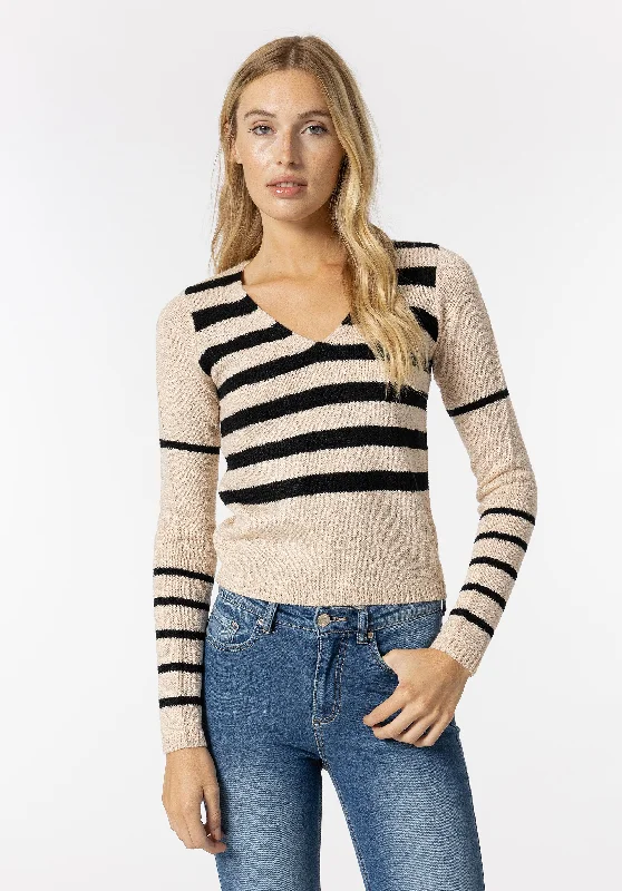 Tiffosi Striped Knit Sweater, Beige & BlackKnitted Blouse