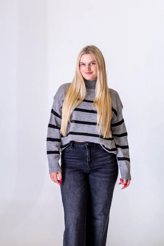 Cultural Knit TopsValerie Striped Turtleneck Sweater | Charcoal