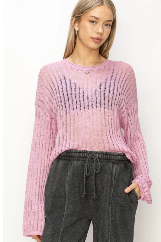 French Terry Knit TopsHYFVE Openwork Ribbed Long Sleeve Knit Top