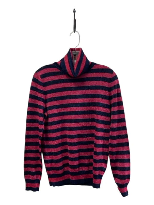 Cotton Knit TopsJ Crew Size M Pink & blue Cotton Blend Turtle Neck Long Sleeve Striped Sweater