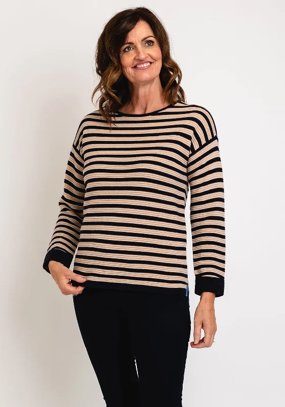 White Stuff Jana Striped Rib Jumper, Navy & BeigeKnitted Lightweight