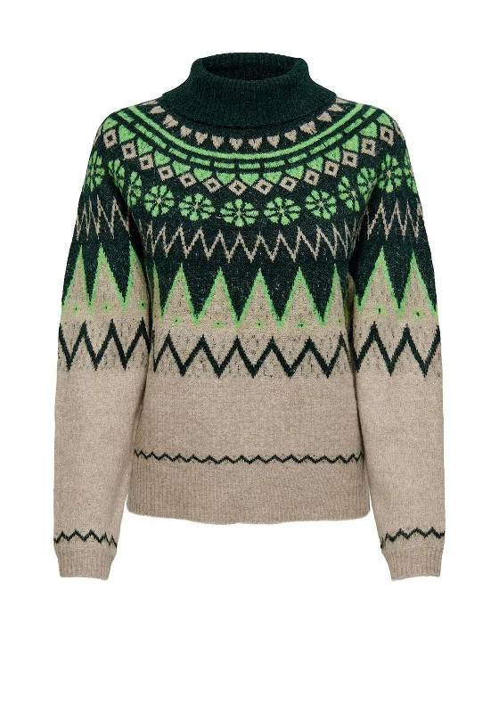 JDY Freya Fair Isle Knitted Sweater, Grass GreenKnit Hoodie