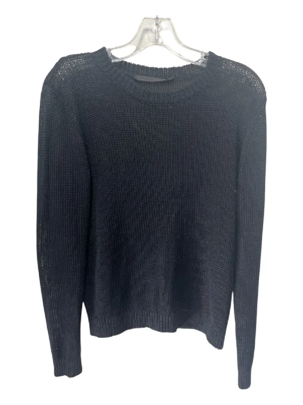 Turtleneck Knit TopsJenni Kayne Size XS Black Linen Crew Neck Long Sleeve Semi Sheer Sweater